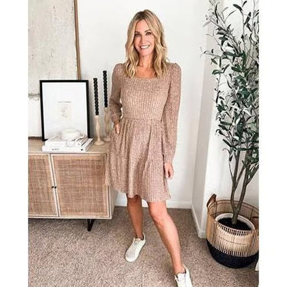 Livra Women's Dress | Square Neck, Lantern Sleeve, Above Knee Length - Hartwella