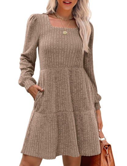 Livra Women's Dress | Square Neck, Lantern Sleeve, Above Knee Length - Hartwella