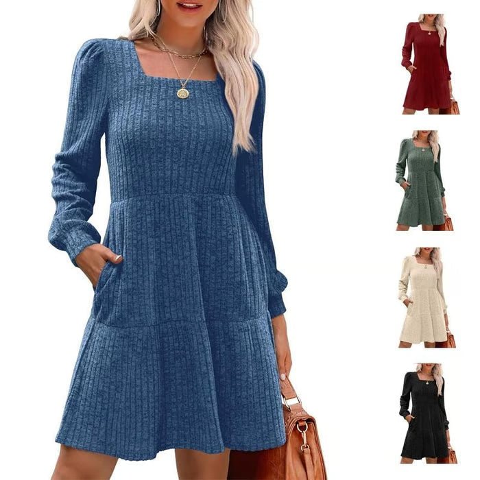 Livra Women's Dress | Square Neck, Lantern Sleeve, Above Knee Length - Hartwella