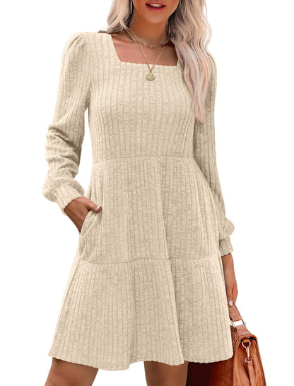 Livra Women's Dress | Square Neck, Lantern Sleeve, Above Knee Length - Hartwella