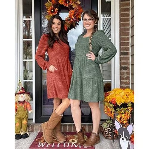 Livra Women's Dress | Square Neck, Lantern Sleeve, Above Knee Length - Hartwella