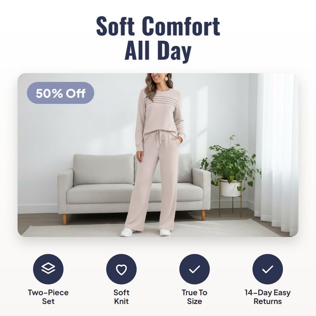 Louna™ Crew Neck Top & Drawstring Pants Set - Hartwella