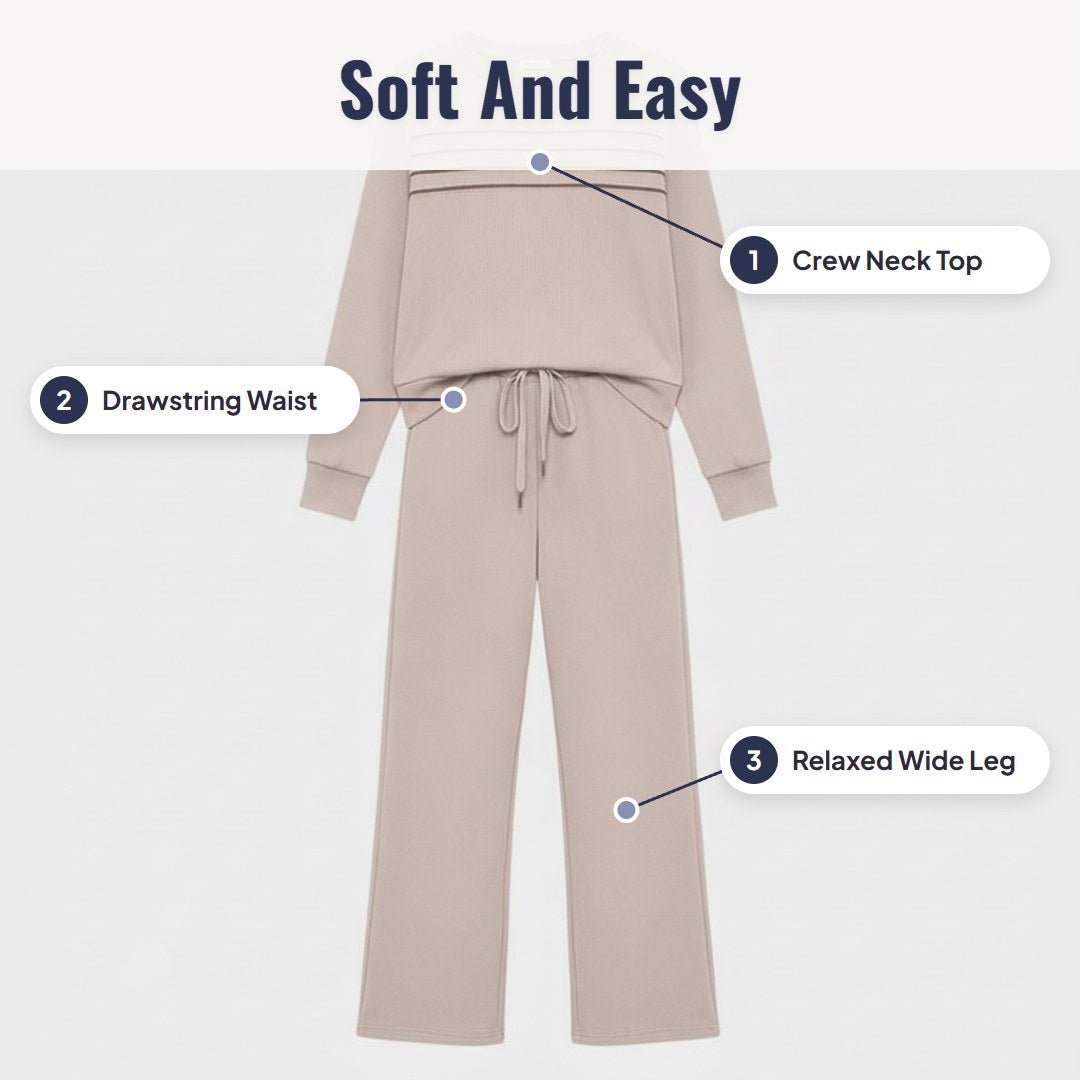 Louna™ Crew Neck Top & Drawstring Pants Set - Hartwella