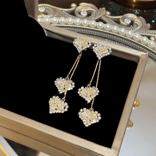 Luna Heart Drop Earrings | Gold, Cascading Crystal Design for Women - Hartwella