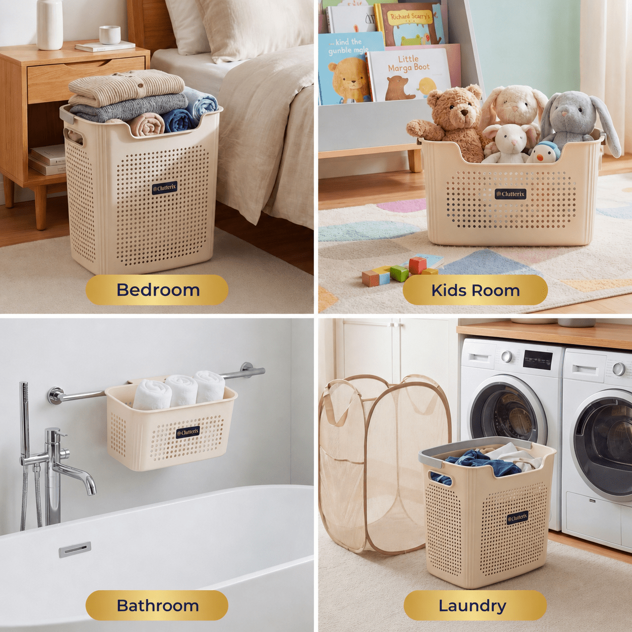 Luna Laundry Basket System | 4-Piece Space-Saving Set - Hartwella