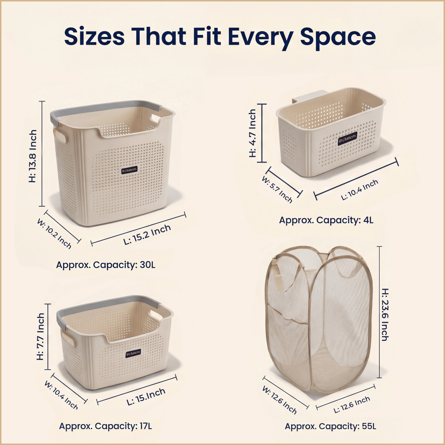 Luna Laundry Basket System | 4-Piece Space-Saving Set - Hartwella