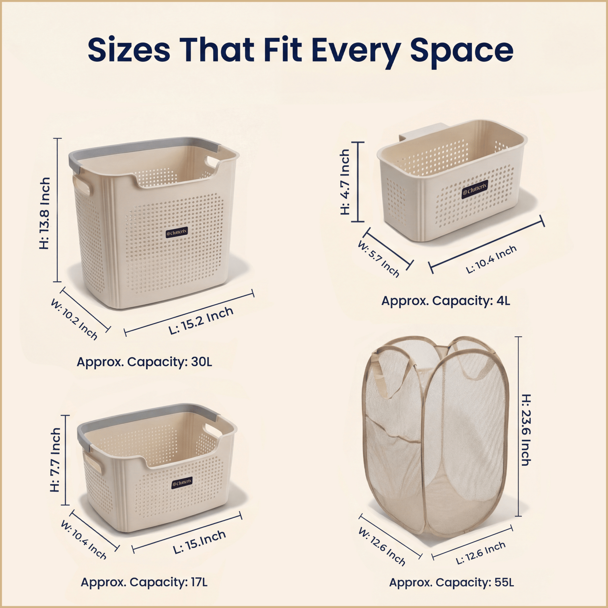 Luna Laundry Basket System | 4-Piece Space-Saving Set - Hartwella