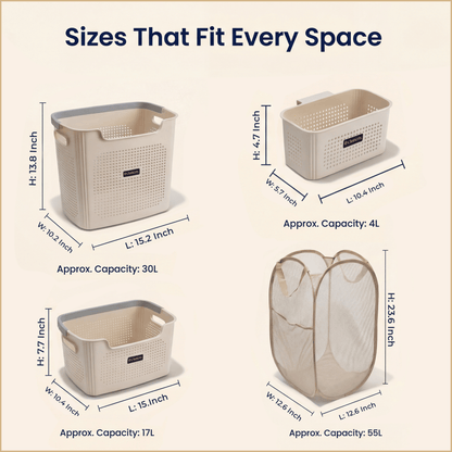 Luna Laundry Basket System | 4-Piece Space-Saving Set - Hartwella