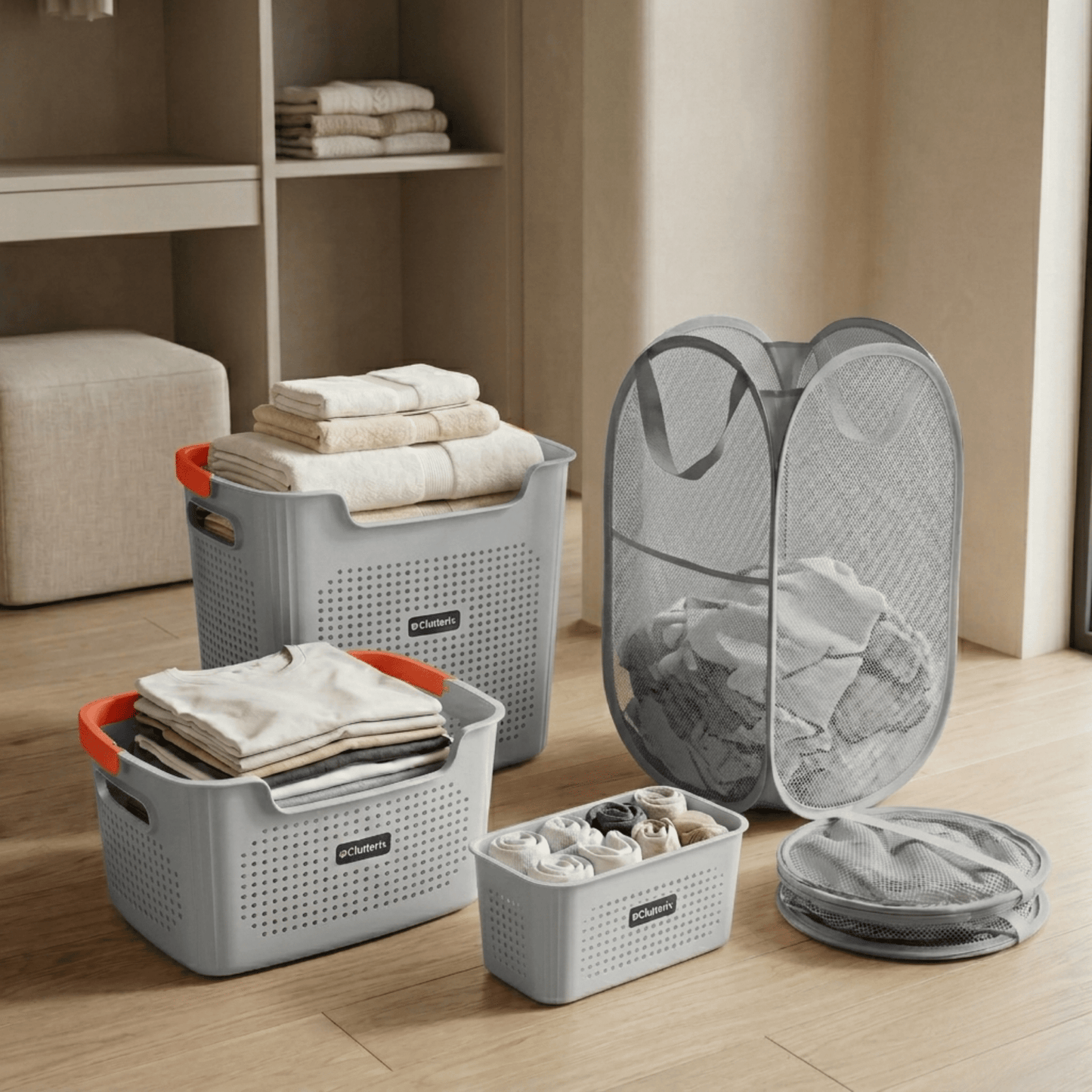 Luna Laundry Basket System | 4-Piece Space-Saving Set - Hartwella