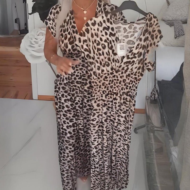 Luna Leopard Dress | Deep V - Neck, Maxi Length, Plus Size Available - Hartwella