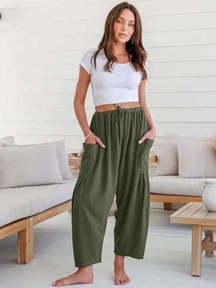 Luna Linen Pants | Lightweight, High - Waisted - Hartwella