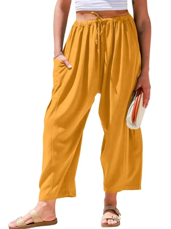 Luna Linen Pants | Lightweight, High - Waisted - Hartwella