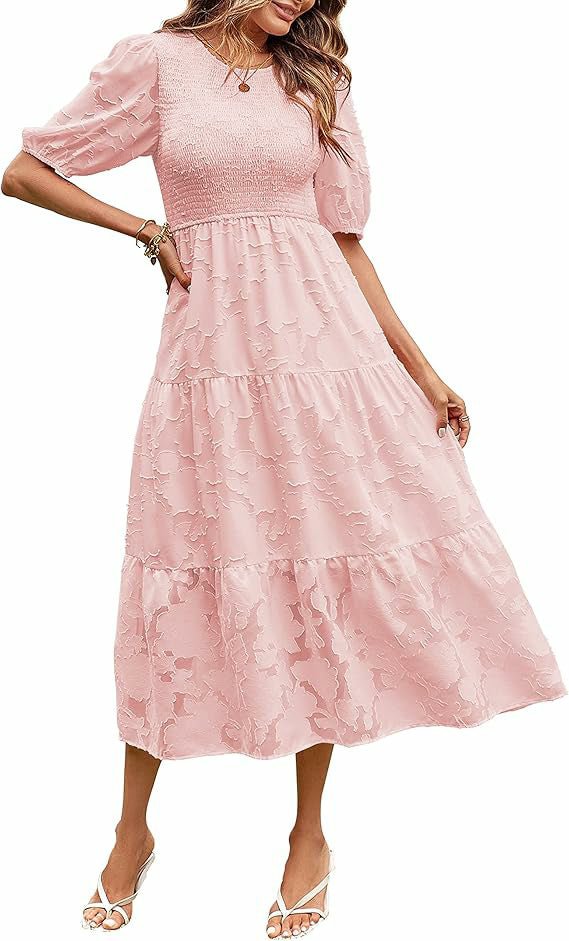 Luna Puff Sleeve Dress | Embossed Floral Jacquard - Hartwella