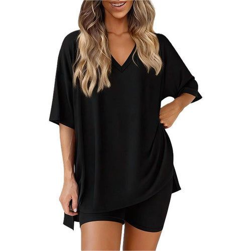 Luna Two Piece Set | Comfortable Pullover Tee and High - Waisted Shorts for Women - Hartwella