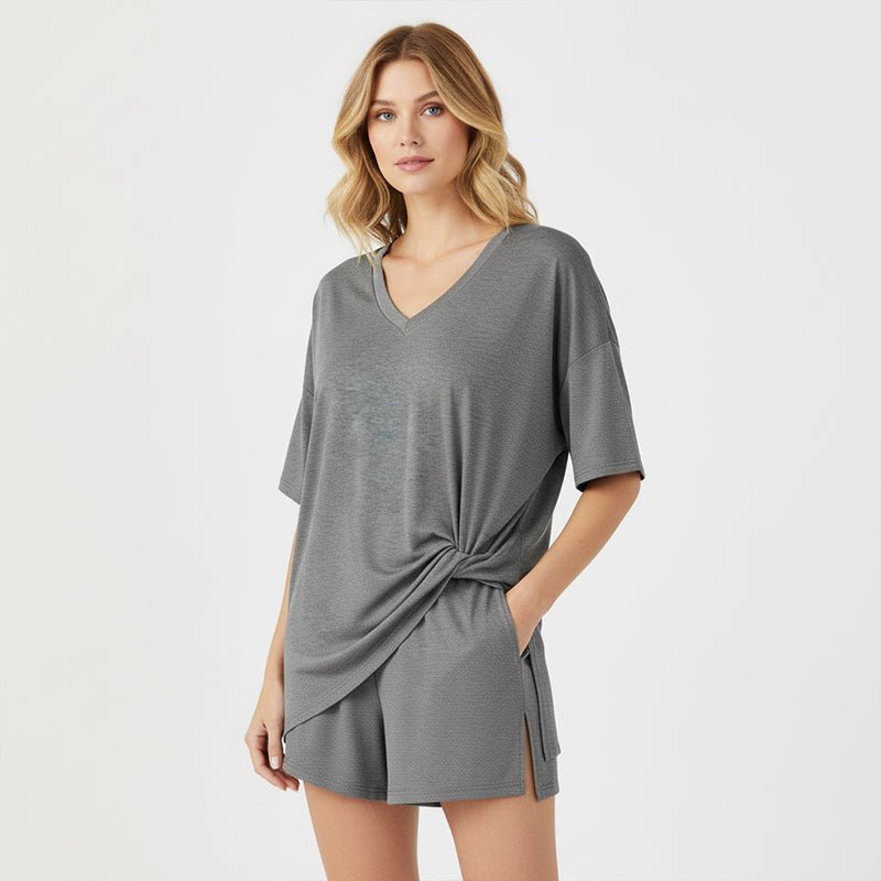 Luna Two Piece Set | Comfortable Pullover Tee and High - Waisted Shorts for Women - Hartwella