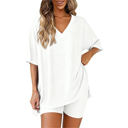 Luna Two Piece Set | Comfortable Pullover Tee and High - Waisted Shorts for Women - Hartwella