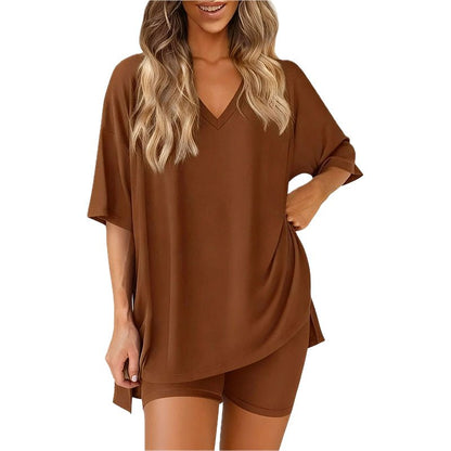Luna Two Piece Set | Comfortable Pullover Tee and High - Waisted Shorts for Women - Hartwella