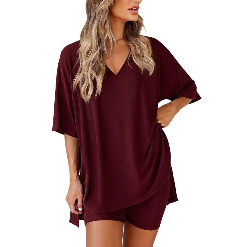 Luna Two Piece Set | Comfortable Pullover Tee and High - Waisted Shorts for Women - Hartwella