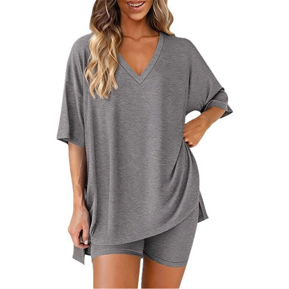 Luna Two Piece Set | Comfortable Pullover Tee and High - Waisted Shorts for Women - Hartwella