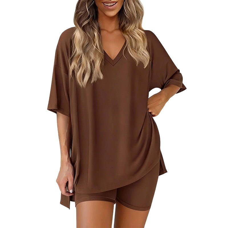 Luna Two Piece Set | Comfortable Pullover Tee and High - Waisted Shorts for Women - Hartwella