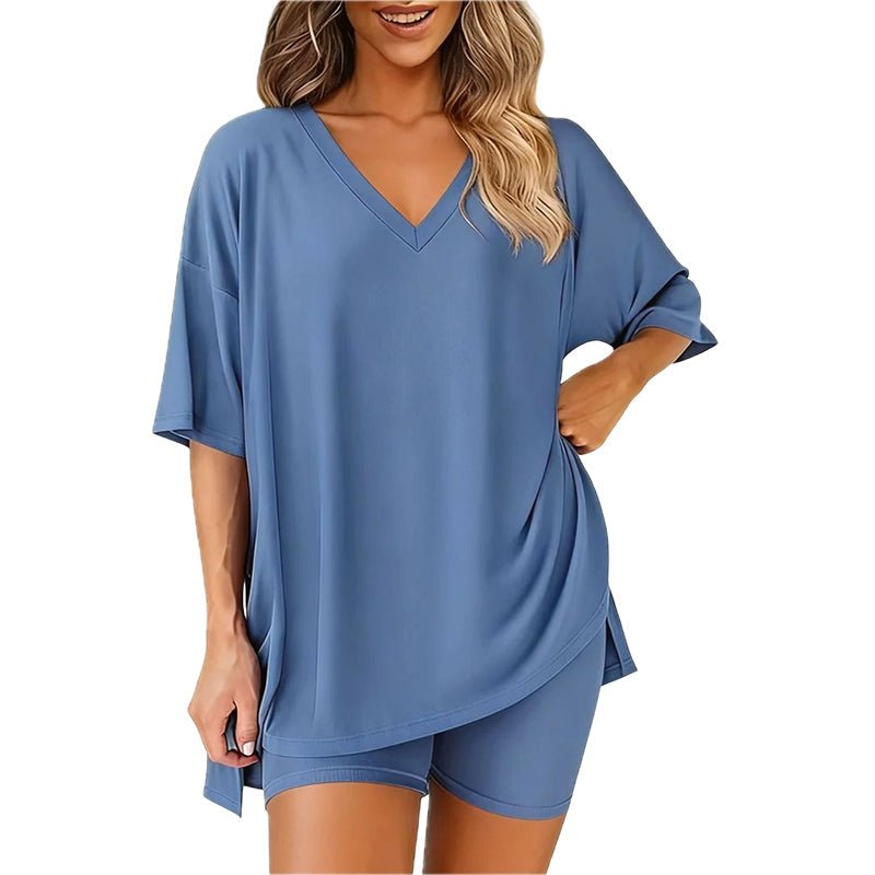 Luna Two Piece Set | Comfortable Pullover Tee and High - Waisted Shorts for Women - Hartwella