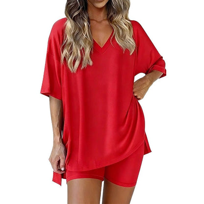 Luna Two Piece Set | Comfortable Pullover Tee and High - Waisted Shorts for Women - Hartwella
