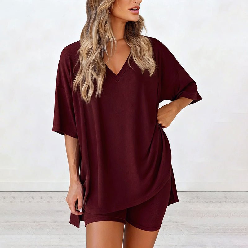Luna Two Piece Set | Comfortable Pullover Tee and High - Waisted Shorts for Women - Hartwella