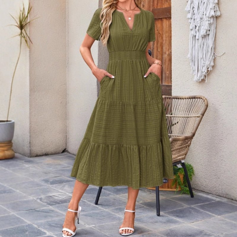 Luna V Neck Dress | Lightweight Boho A-Line Summer Dress with Pockets - Hartwella