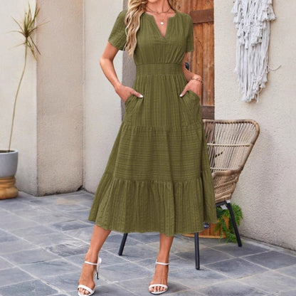 Luna V Neck Dress | Lightweight Boho A-Line Summer Dress with Pockets - Hartwella