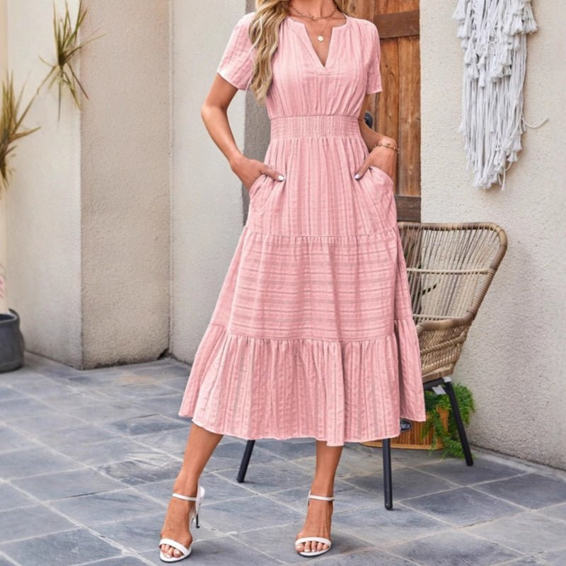 Luna V Neck Dress | Lightweight Boho A-Line Summer Dress with Pockets - Hartwella