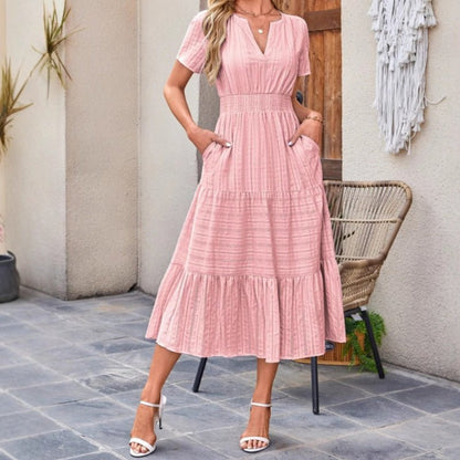 Luna V Neck Dress | Lightweight Boho A-Line Summer Dress with Pockets - Hartwella
