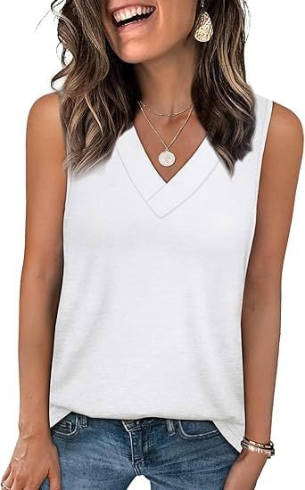 Luna White Tank Top for Women | Soft, Sleeveless V - Neck, Casual Fit - Hartwella