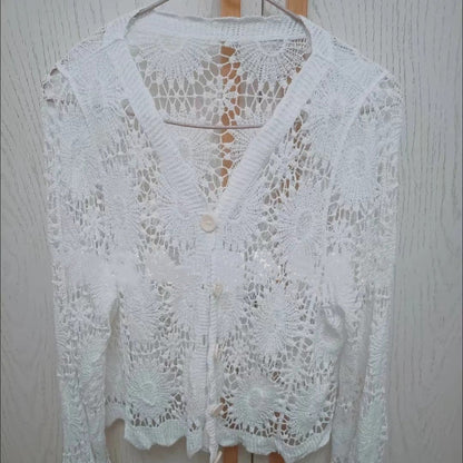 Luna Women's Jacket | Lace Detail, V - Neck Long Sleeve - Hartwella