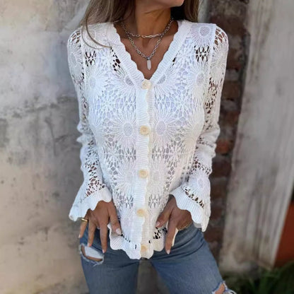 Luna Women's Jacket | Lace Detail, V - Neck Long Sleeve - Hartwella