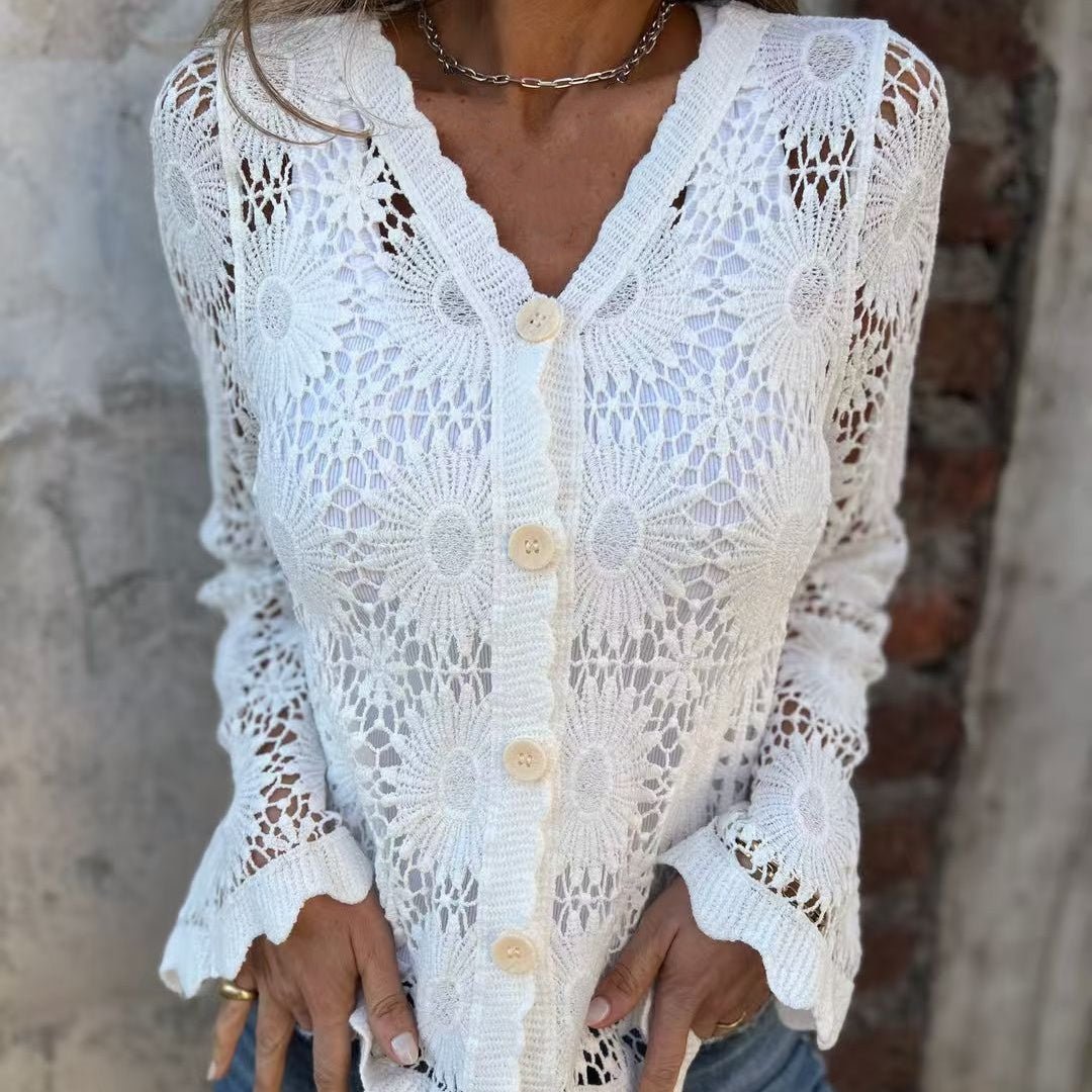 Luna Women's Jacket | Lace Detail, V - Neck Long Sleeve - Hartwella