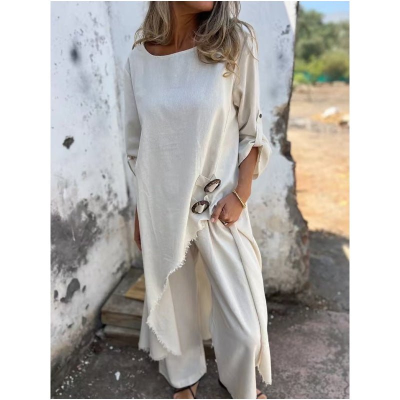 Luna Women's Outfit | Cotton - Linen Blend, Plus Size Clothing, Loose Fit Pants - Hartwella