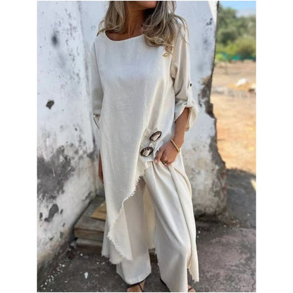 Luna Women's Outfit | Cotton - Linen Blend, Plus Size Clothing, Loose Fit Pants - Hartwella
