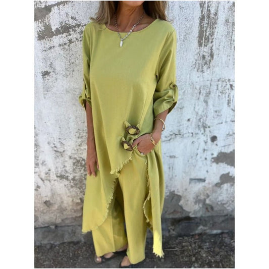 Luna Women's Outfit | Cotton - Linen Blend, Plus Size Clothing, Loose Fit Pants - Hartwella