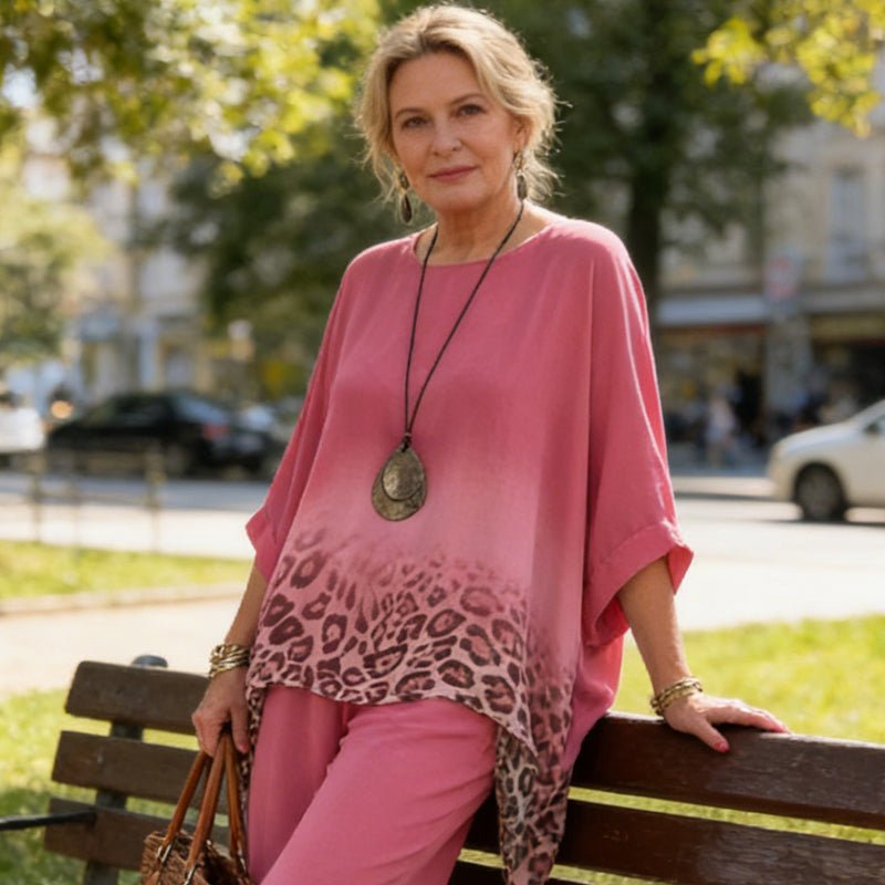 Luna Women's Set | Gradient Leopard Print Loungewear, Relaxed Fit Two Piece Sets - Hartwella