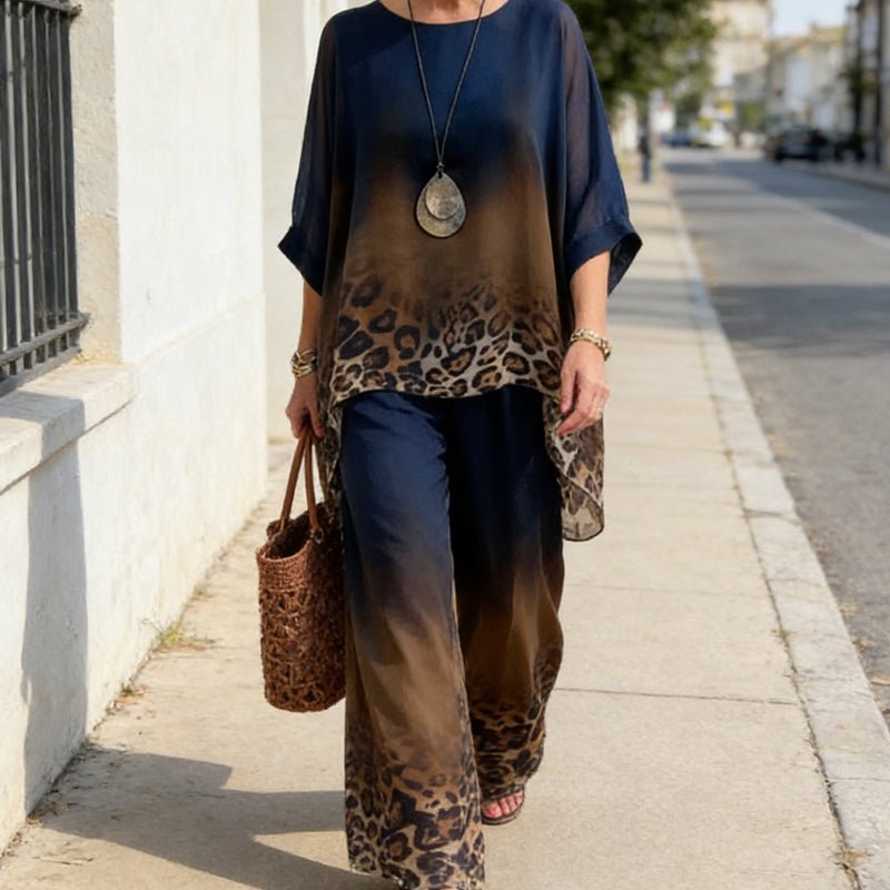 Luna Women's Set | Gradient Leopard Print Loungewear, Relaxed Fit Two Piece Sets - Hartwella