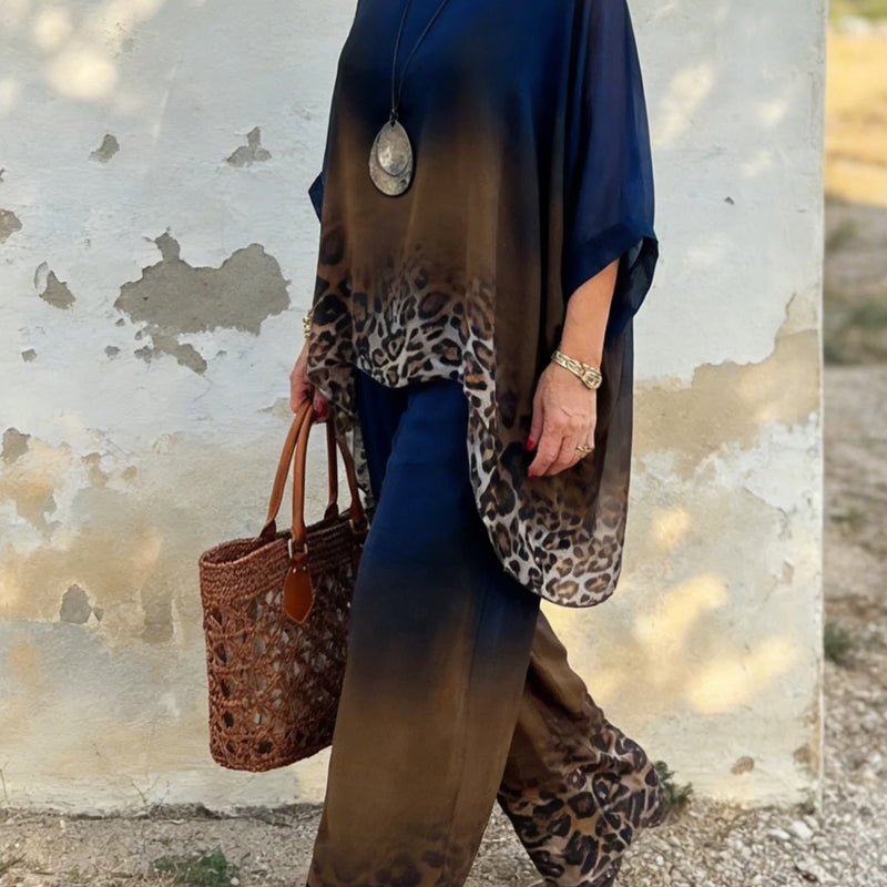 Luna Women's Set | Gradient Leopard Print Loungewear, Relaxed Fit Two Piece Sets - Hartwella