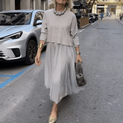 Luna Women's Set | Relaxed Knit Top & Elegant Mesh Dress, Two - Piece Loungewear - Hartwella