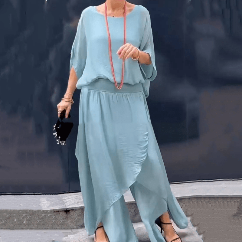 Luxe Chiffon Set | Loose Top & Slit Wide - Leg Pants - Hartwella