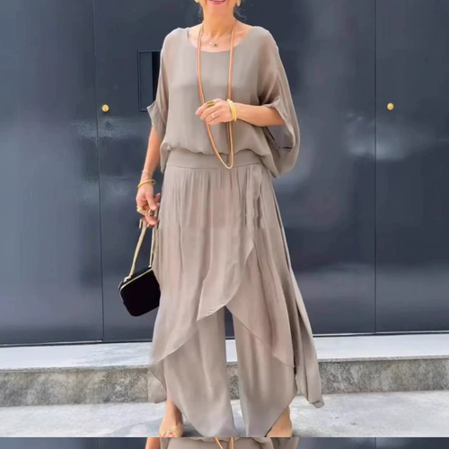 Luxe Chiffon Set | Loose Top & Slit Wide - Leg Pants - Hartwella