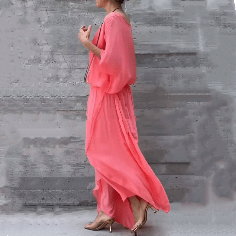 Luxe Chiffon Set | Loose Top & Slit Wide - Leg Pants - Hartwella