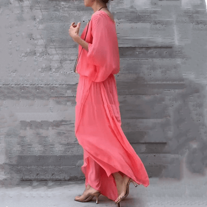 Luxe Chiffon Set | Loose Top & Slit Wide - Leg Pants - Hartwella