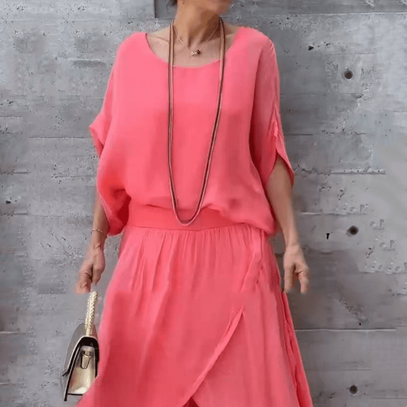 Luxe Chiffon Set | Loose Top & Slit Wide - Leg Pants - Hartwella