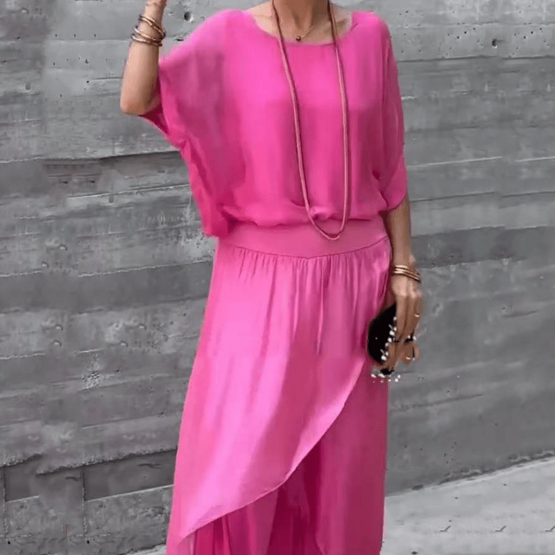 Luxe Chiffon Set | Loose Top & Slit Wide - Leg Pants - Hartwella