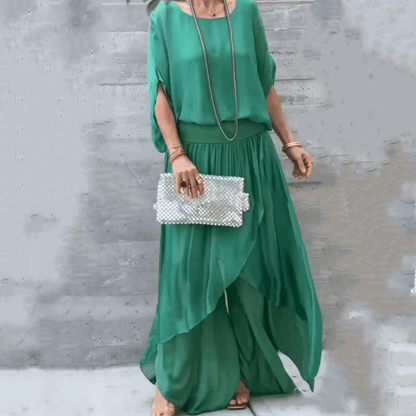 Luxe Chiffon Set | Loose Top & Slit Wide - Leg Pants - Hartwella