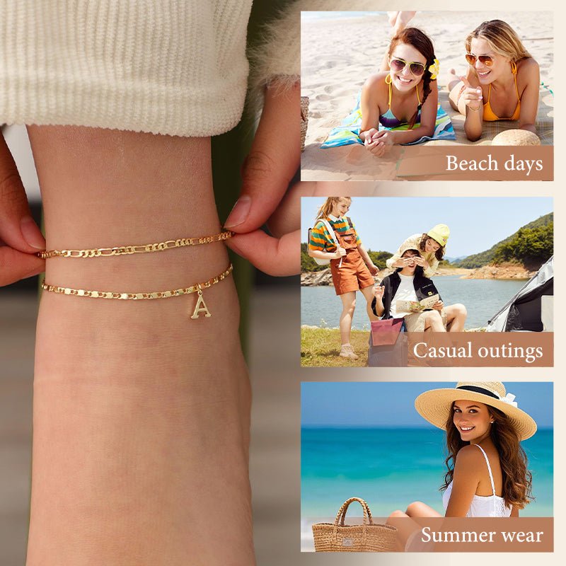 Luxe Layered Anklet | Gold Chain with Rhinestones, Adjustable Fit - Hartwella